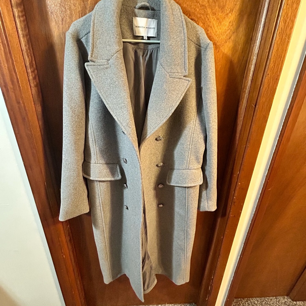 Rebecca Minkoff Gray Trench Coat with Full Length and Notched Lapel